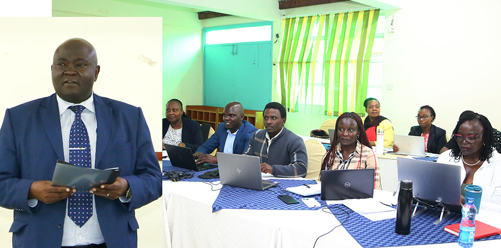 DVC, Academic and Student Affairs, Prof. Maurice Amutabi making a keynote address during the opening ceremony of a 5-day training on the Integrated Food Security Phase Classification for Acute Malnutrition