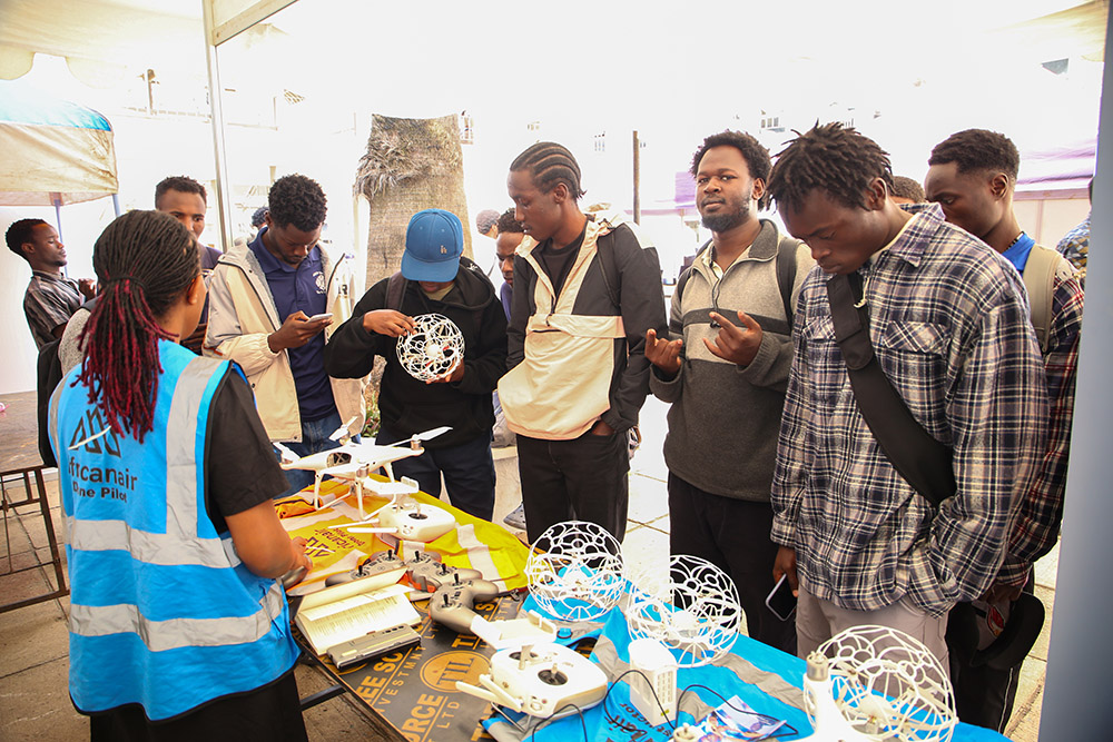 Representatives from African Air Group Limited showcase some of the drone technology and equipment during the TU-K inaugural innovation week